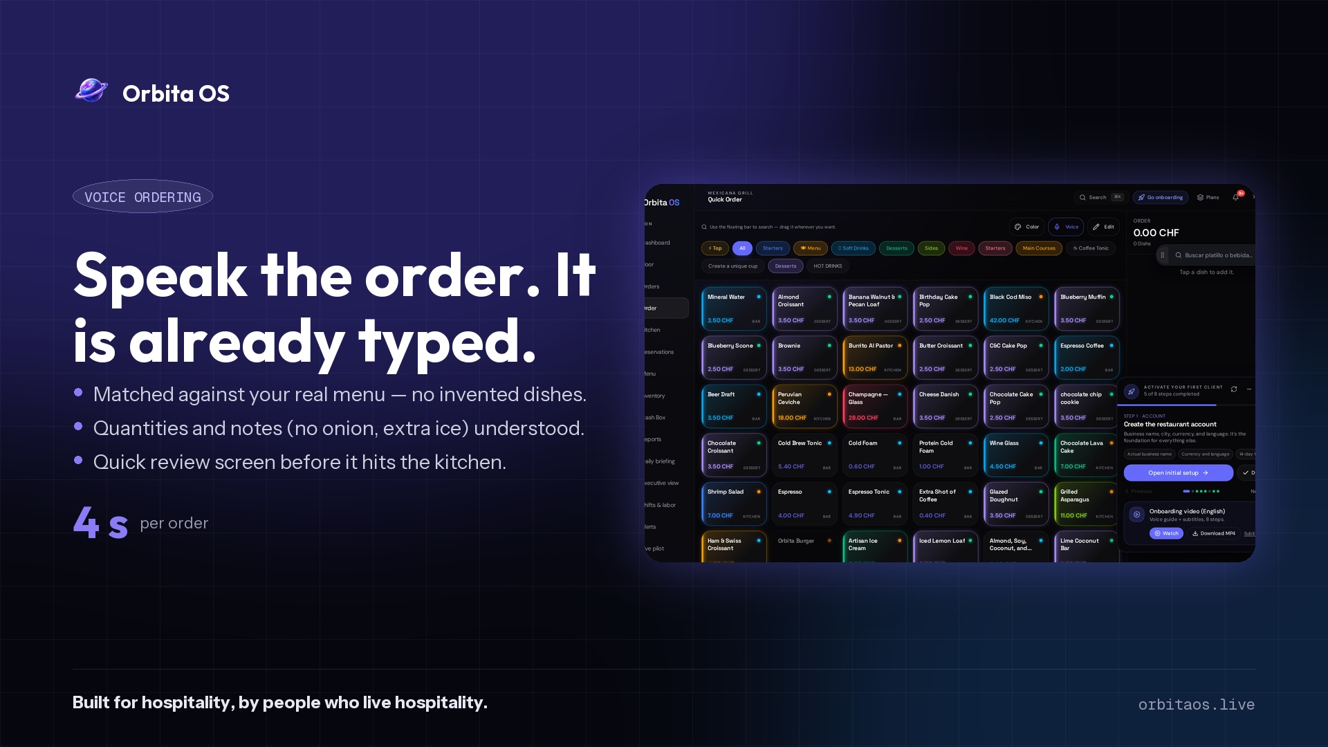 Dictate the order, confirm, send